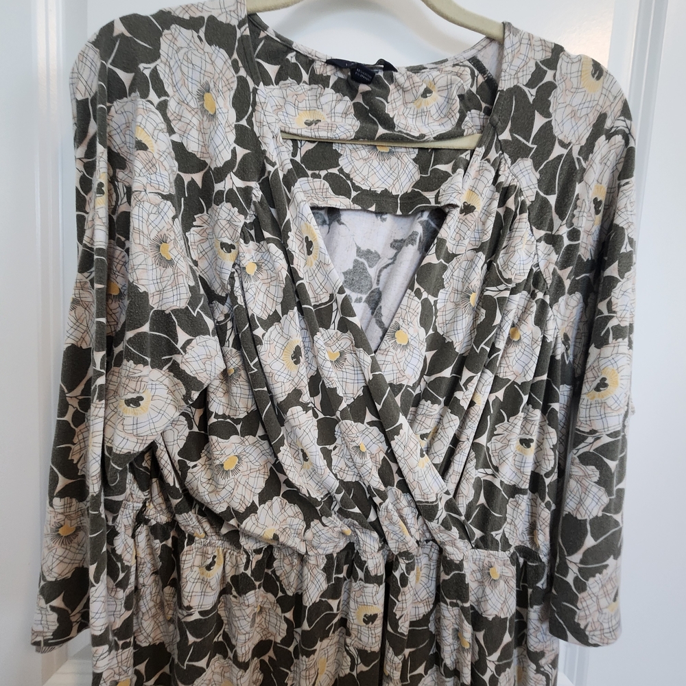 Lands' End Floral Dress in Green and Cream